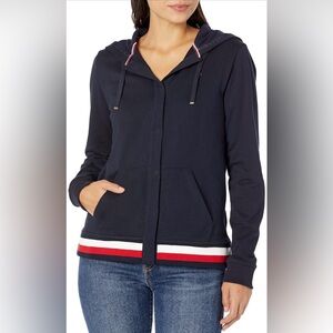 Tommy Hilfiger Womens Adp W Jenna Zip Up Hoodie Hooded Neck Size:Small Navy (R63